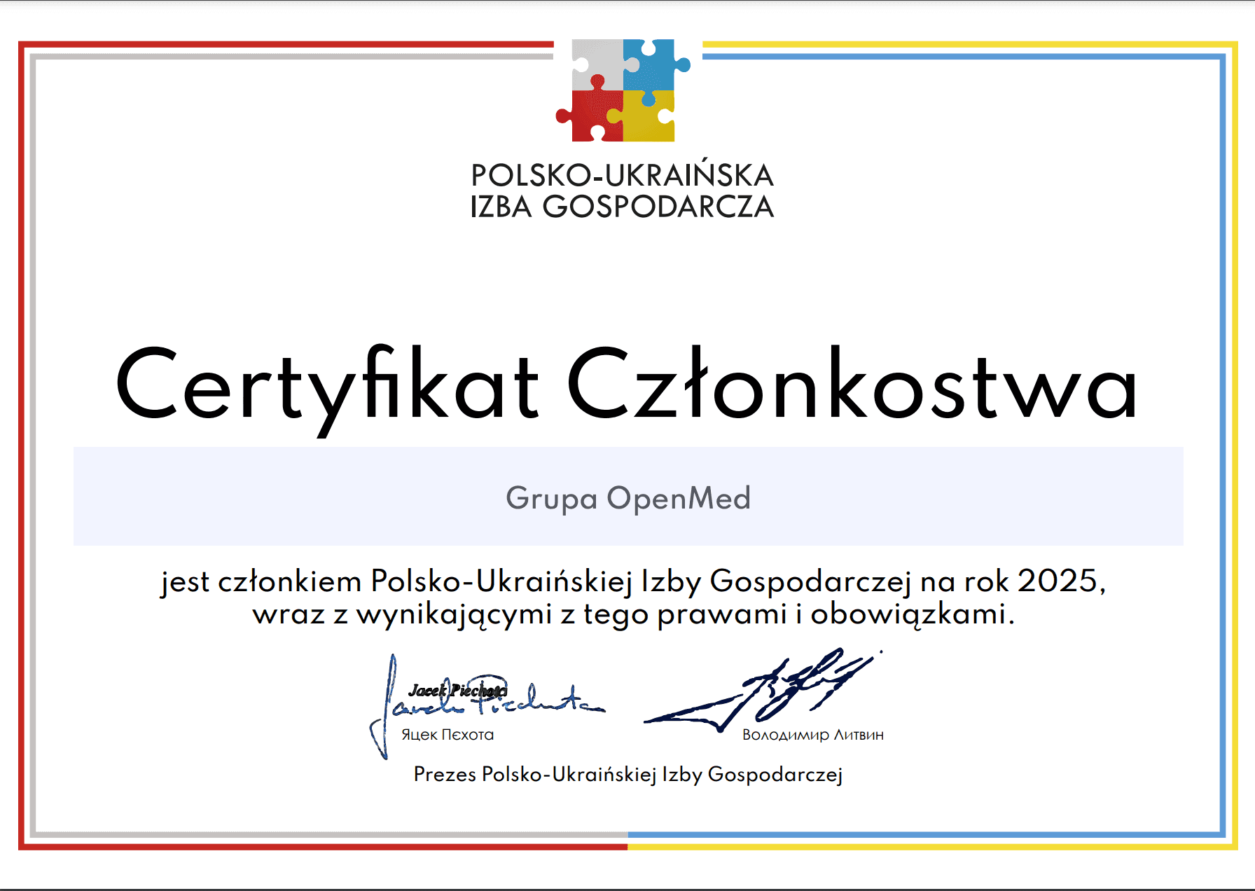 We are a member of The Polish-Ukrainian Chamber of Commerce.
